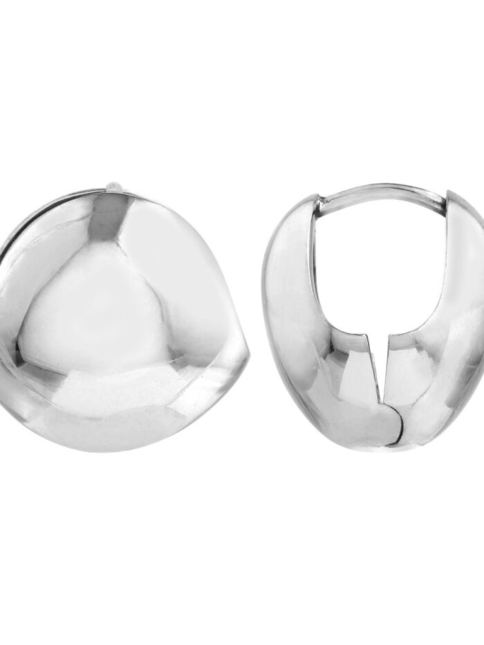 Sterling Silver Round Puff Hoop Earrings - Sterling Silver - by Dazyle