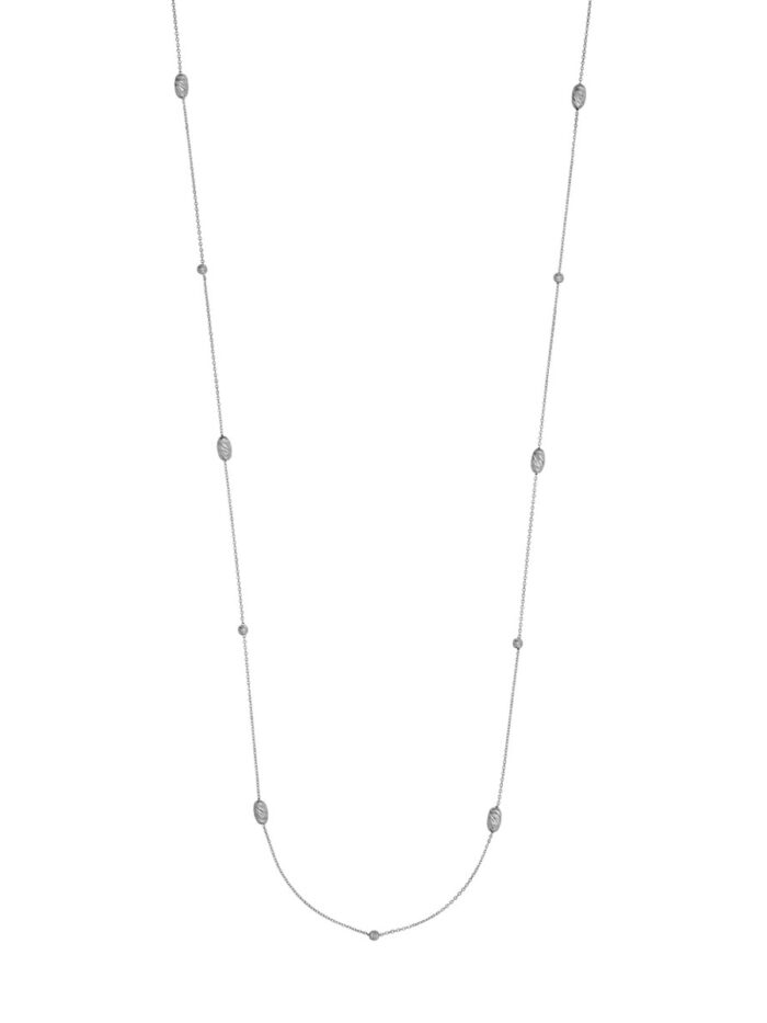 Long 36-Inch Necklace Diamond-Cut Beads Sterling Silver Cable Chain - by Dazyle