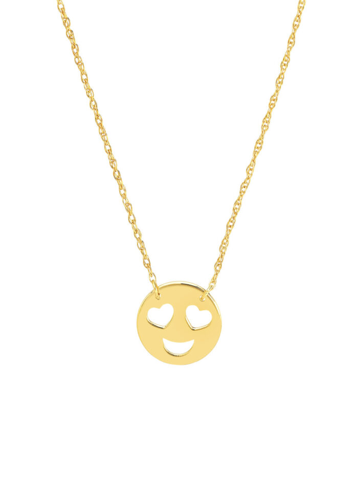 Mini Heart Face Adjustable Necklace - 14K Yellow Gold - 18 Inch - by Dazyle