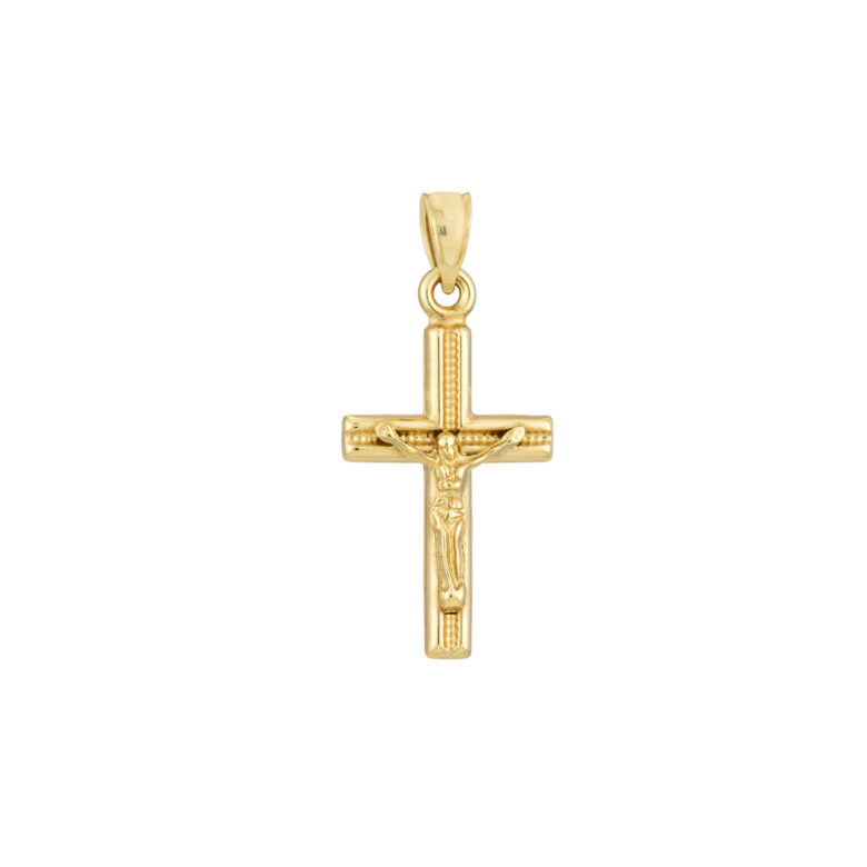3D Concave Textured Crucifix Pendant - 14K Yellow Gold - by Dazyle
