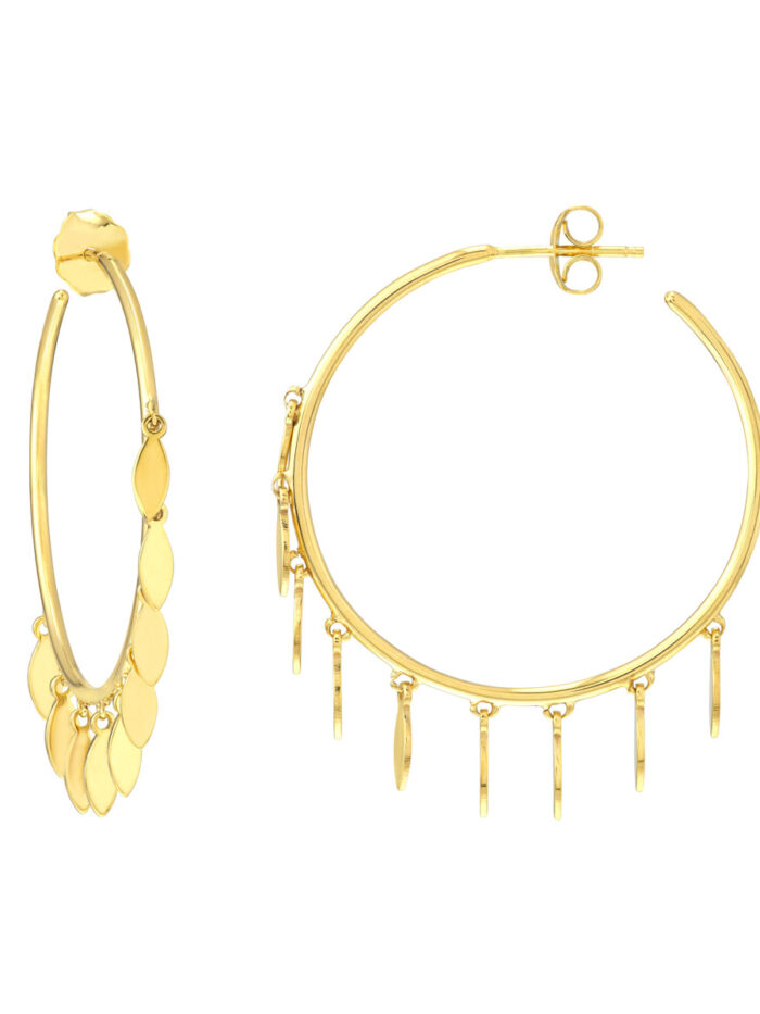 Marquise Shaker Hoop Earrings - 14K Yellow Gold Post Back Closure - Earrings - by Dazyle