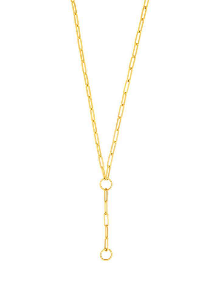 Paper Clip Enhancer Chain Lariat Necklace - 14K Yellow Gold - 18 Inches - by Dazyle