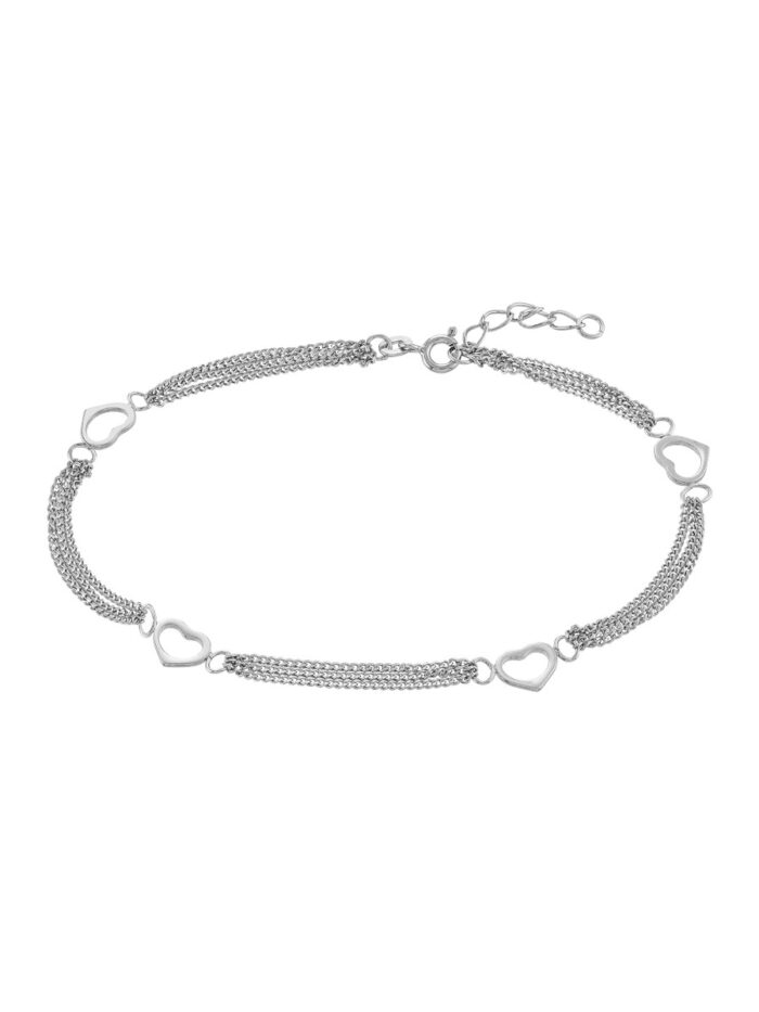 Sterling Silver Open Hearts on Chain Trio Adjustable Anklet - by Dazyle