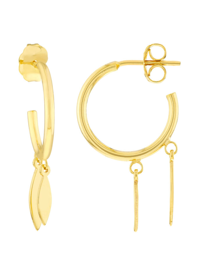 Mini Hoop Earrings with Marquise Drop Duo - 14K Yellow Gold - by Dazyle