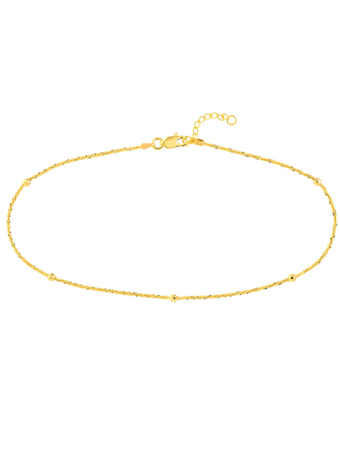 D/C Beads on Axis Chain Adjustable Anklet - 14K Yellow Gold (9 to 10 inches) - by Dazyle