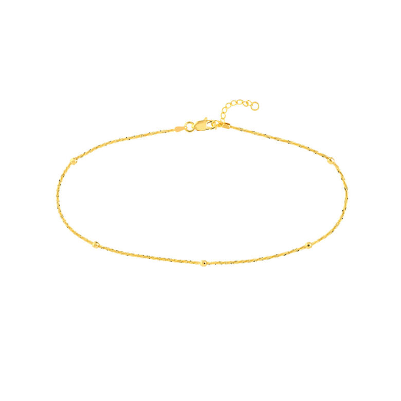 D/C Beads on Axis Chain Adjustable Anklet - 14K Yellow Gold (9 to 10 inches) - by Dazyle