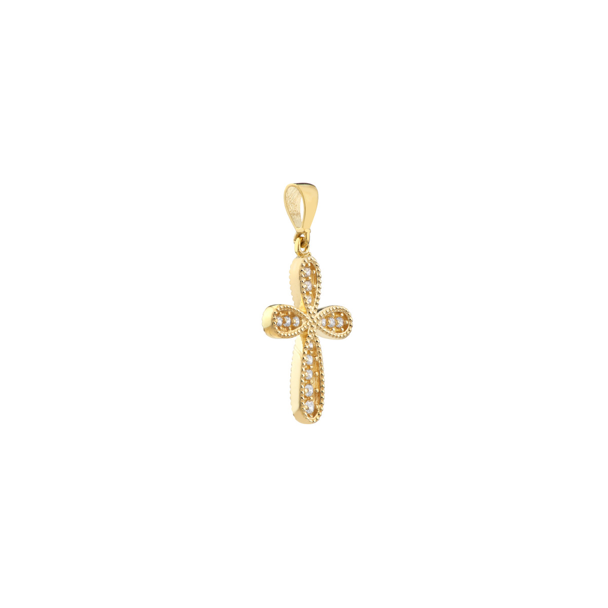 CZ Beaded Filigree Cross Pendant - 14K Yellow Gold - by Dazyle - Image 2