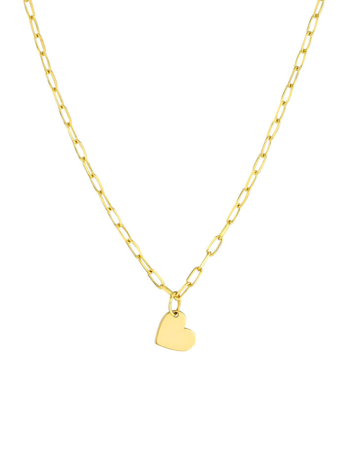 Dangle Heart Paper Clip Necklace - 14K Yellow Gold 18-Inch - by Dazyle
