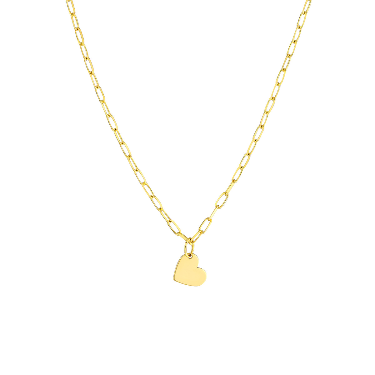 Dangle Heart Paper Clip Necklace - 14K Yellow Gold 18-Inch - by Dazyle