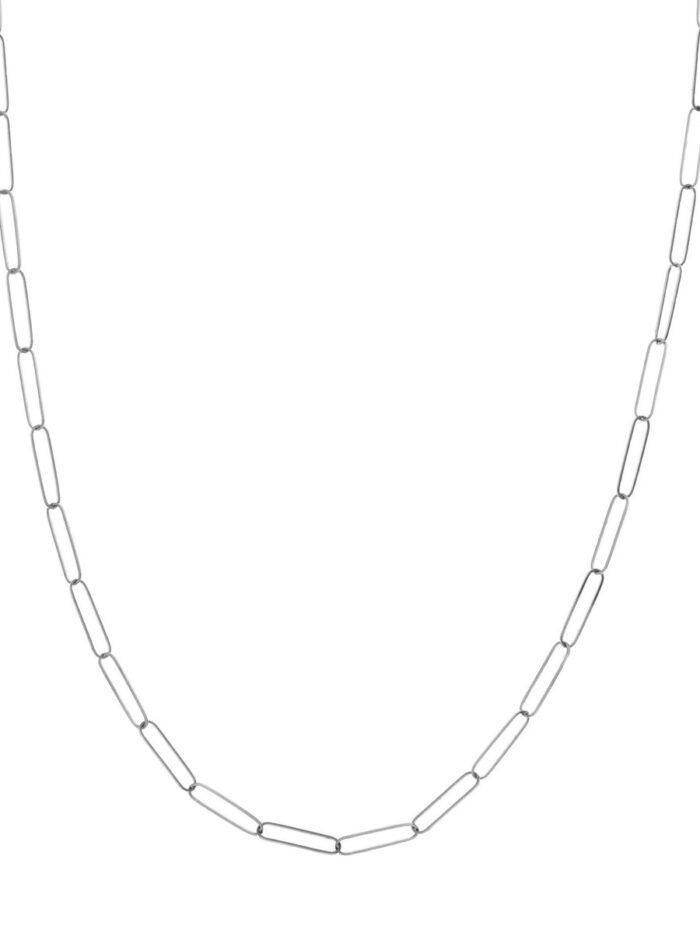3.6mm Paper Clip Chain with Pear Lobster - 14K White Gold 16 Inch - by Dazyle