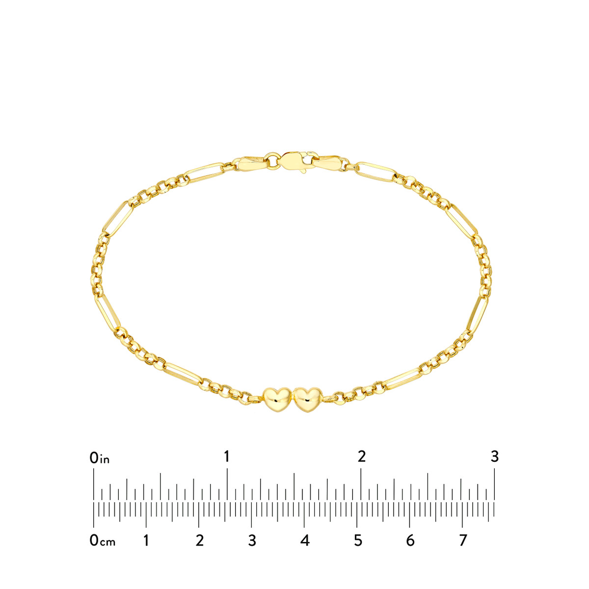 Double Puff Heart Paper Clip Bracelet - 14K Yellow Gold 7.5 Inch - by Dazyle - Image 5