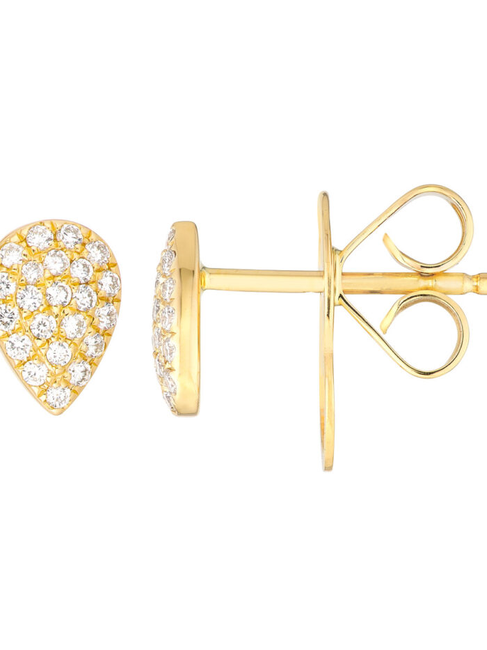 Pave Diamond Pear Stud Earrings 1/8tcw in Yellow Gold - 14K Yellow Gold -