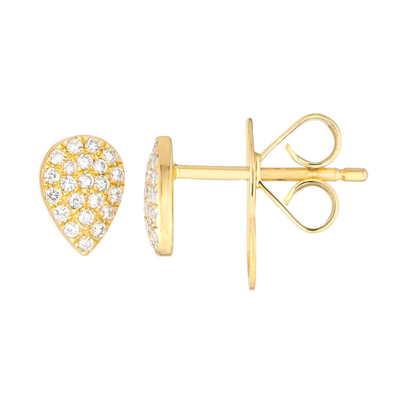 Pave Diamond Pear Stud Earrings 1/8tcw in Yellow Gold - 14K Yellow Gold -