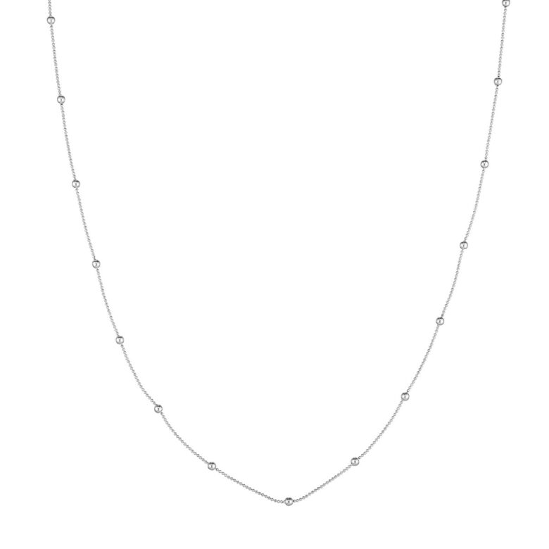 Mini Ball Station Bead Chain Necklace - 14K White Gold - 17 inches - by Dazyle