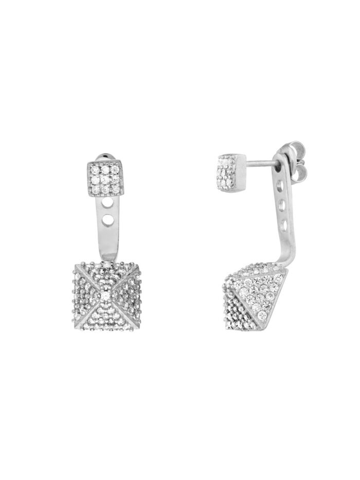 Sterling Silver CZ Diamond-Shape and Pyramid Earring Jackets - Sterling Silver - by Dazyle