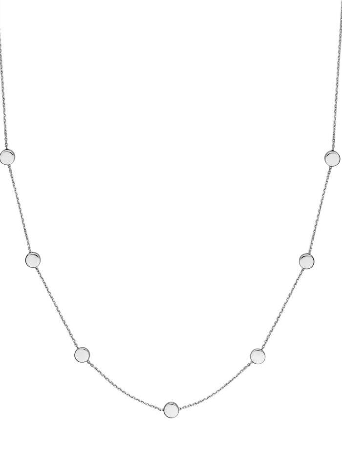 Sterling Silver Flat Bead Necklace - Rhodium Plated Sterling Silver Adjustable 18 Inches - by Dazyle