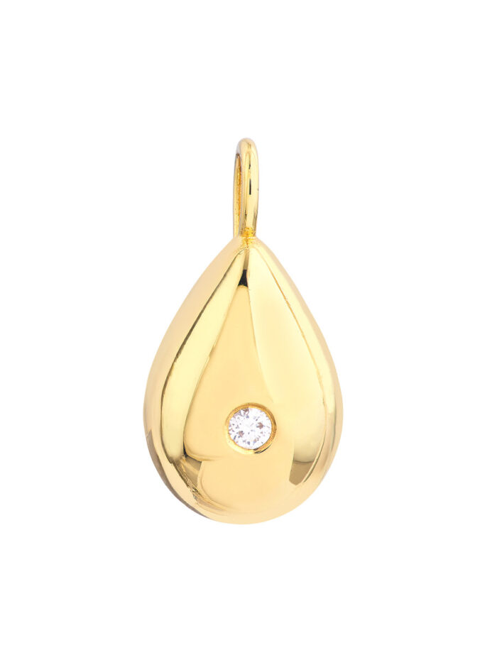 Pear Shaped Diamond Charm - 14K Yellow Gold - Bead Charm - by Dazyle