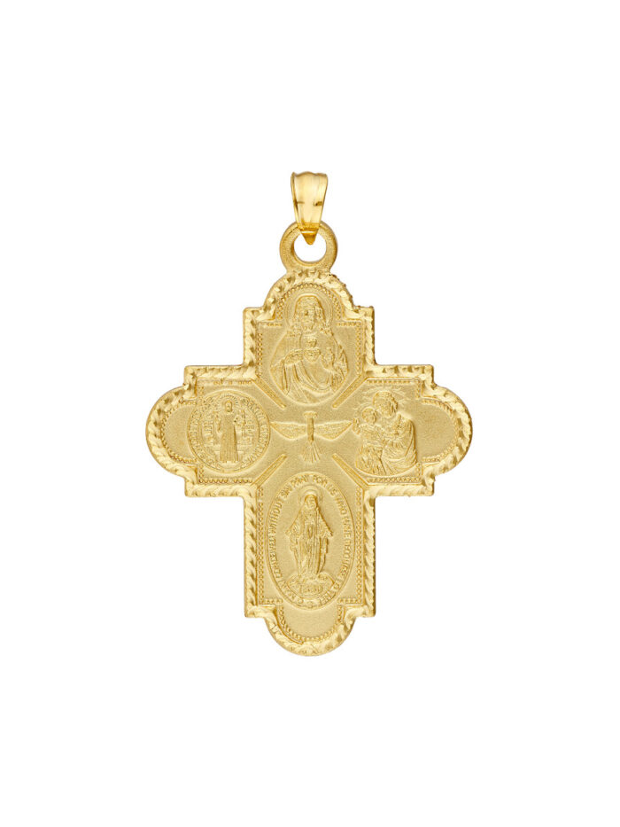 4 Way Double Sided Medal Cross Pendant 14K Yellow Gold - by Dazyle