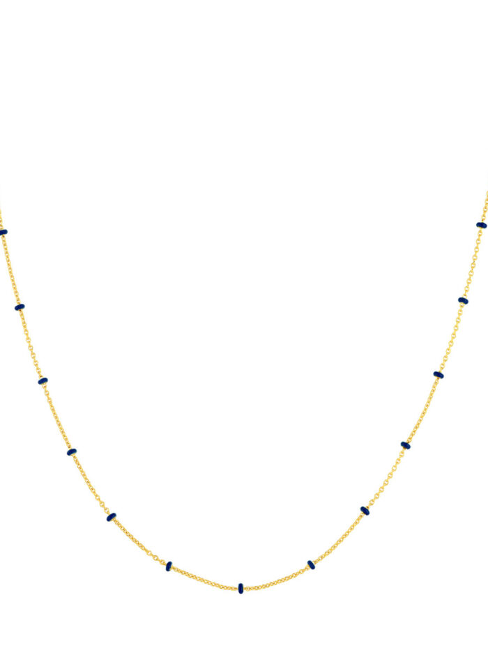 14K Yellow Gold Adjustable Saturn Chain with Pear Shape Lobster Closure - Navy Enamel Beads - 16-18 Inches - by Dazyle