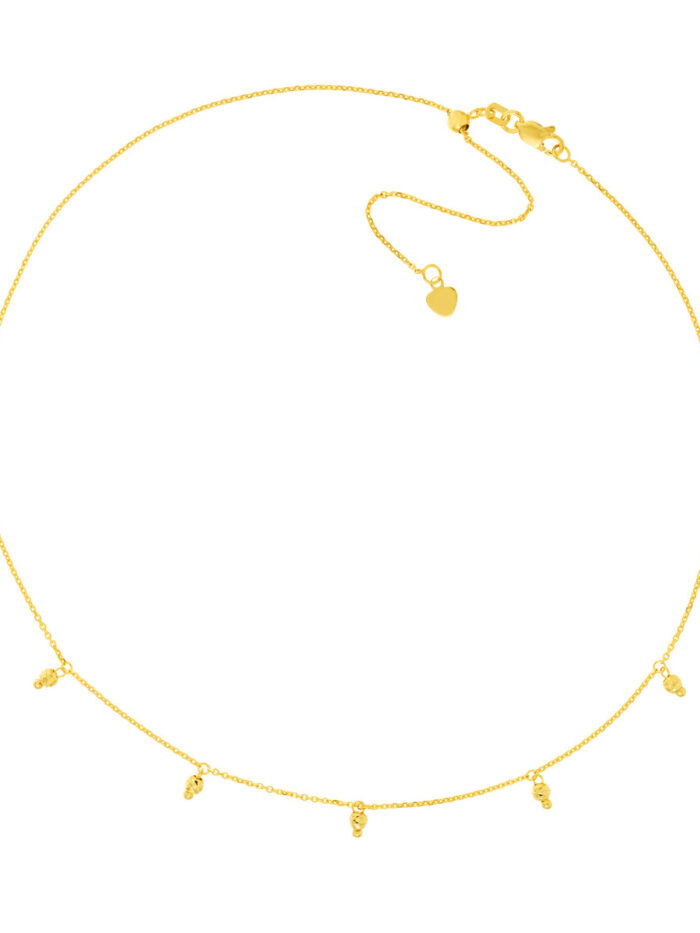 Diamond-Cut Bead Drops Cable Chain Adjustable Choker - 14K Yellow Gold (16 inches) - by Dazyle