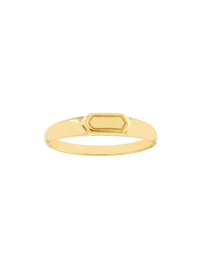Mini Hexagon Bar Signet Ring - 14K Yellow Gold - by Dazyle
