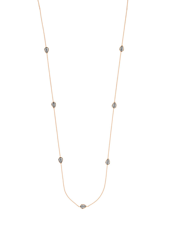 Sterling Silver Leaf Stations Long Necklace - Rose Gold Plated Sterling Silver 36 Inch - by Dazyle