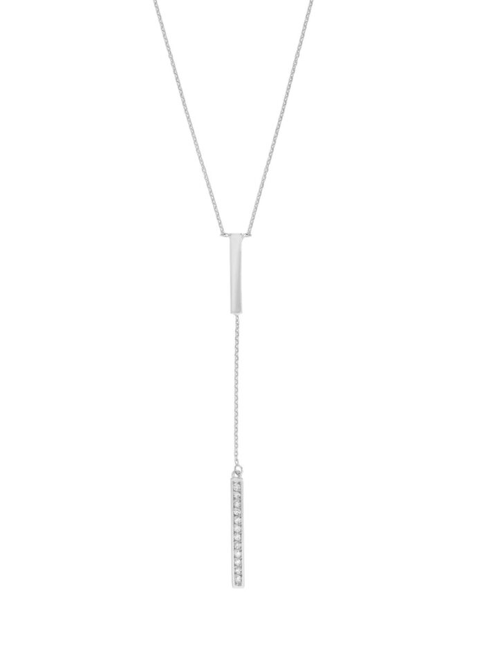 Diamond and Polished Bars Lariat Necklace - 14K White Gold - Adjustable - by Dazyle
