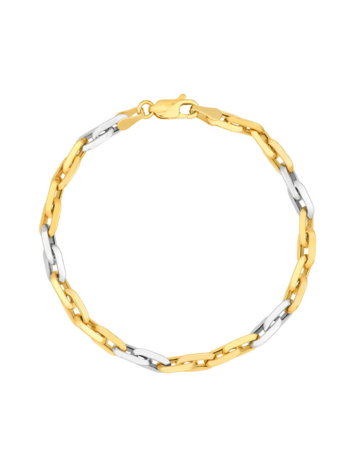 Two-Tone Gold Geometric Rectangle Link Bracelet - 7.25 Inches Lobster Clasp - by Dazyle