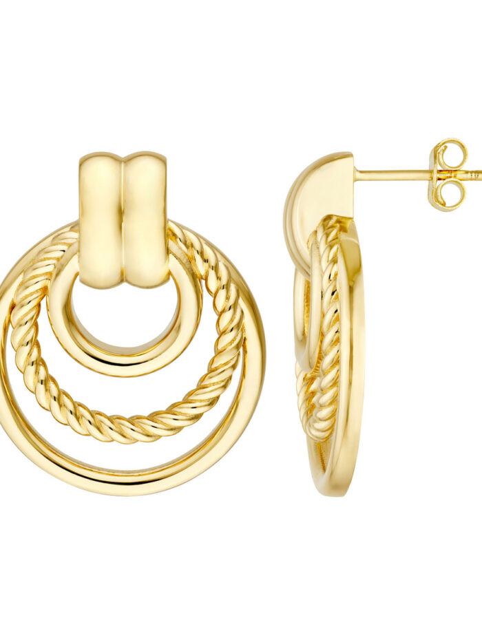 14K Yellow Gold Triple Rope Hoop Dangle Earrings - by Dazyle