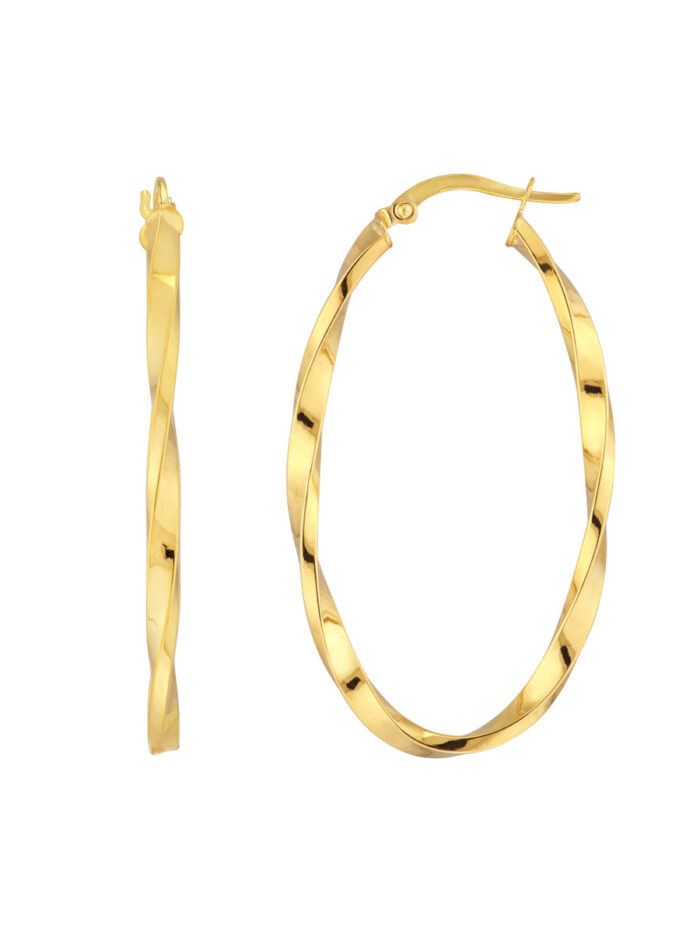 Large Oval Twisted Hoop Earrings - 14K Yellow Gold - by Dazyle