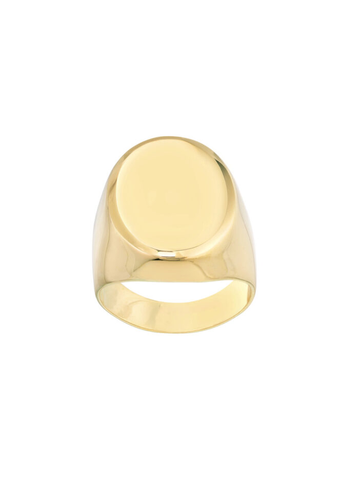Engraved Oval Signet Ring 14K Yellow Gold - Classic Style by Dazyle