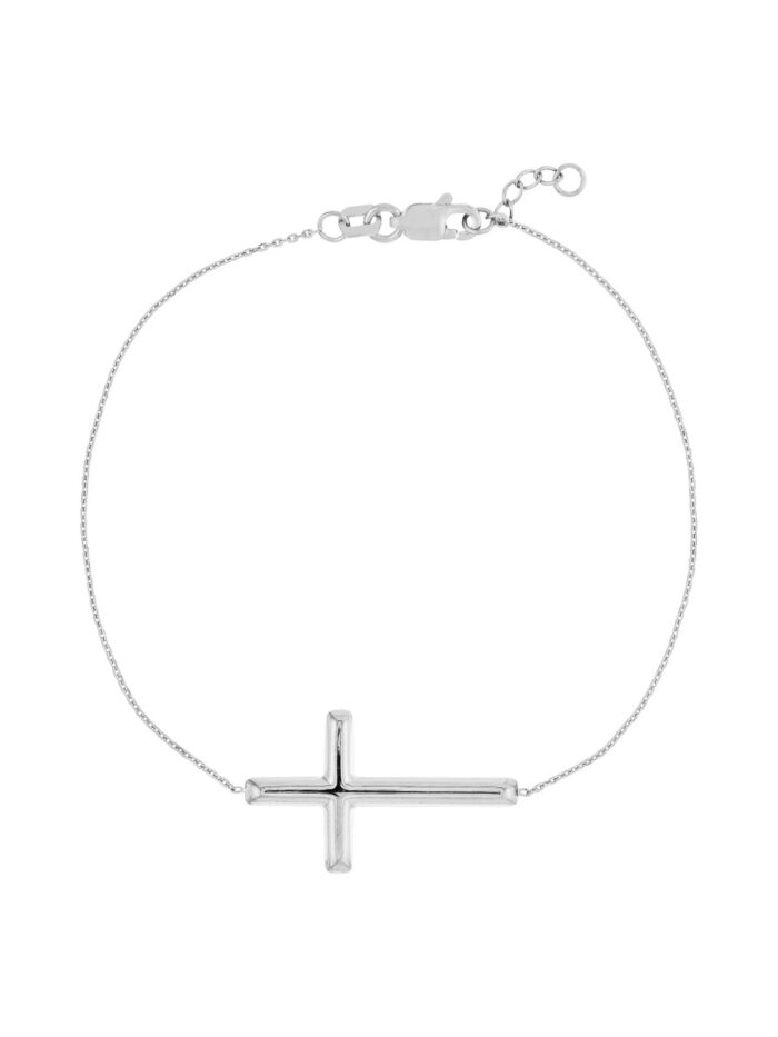 Large Sideways Cross on Chain Bracelet in 14K White Gold - 7.5 Inches - by Dazyle