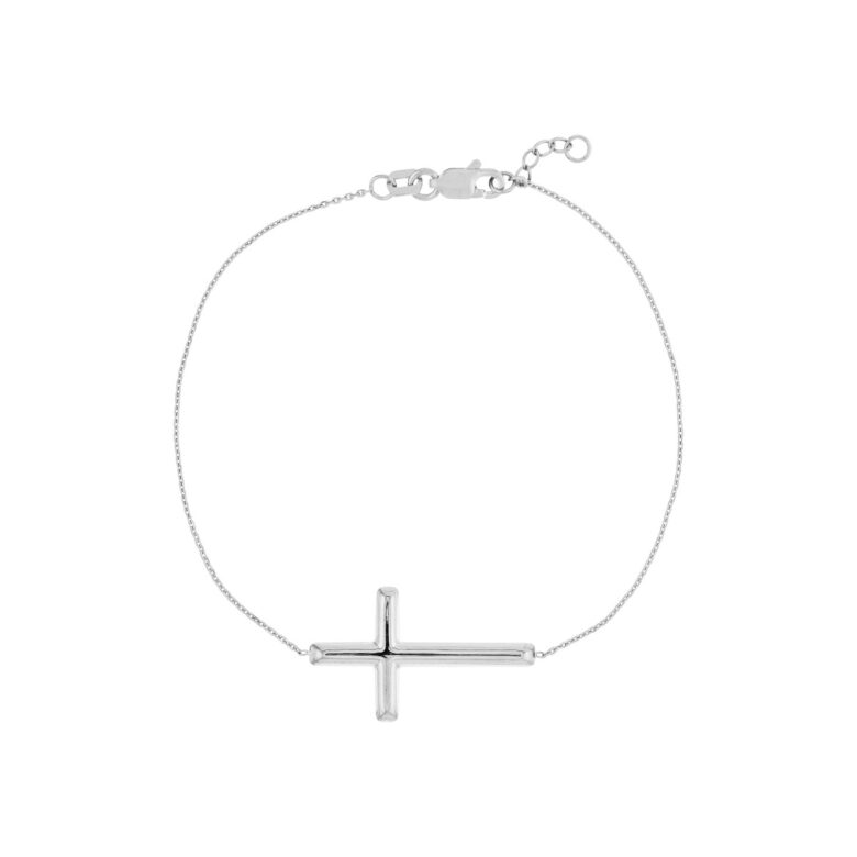 Large Sideways Cross on Chain Bracelet in 14K White Gold - 7.5 Inches - by Dazyle