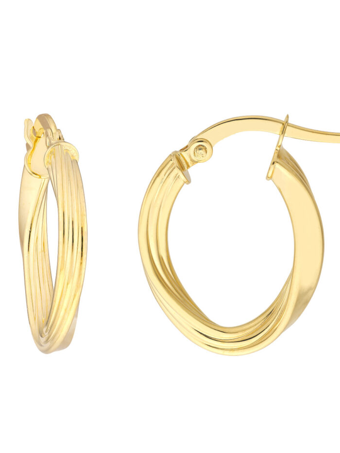 Fluted Oval Hoop Earrings - 14K Yellow Gold - by Dazyle