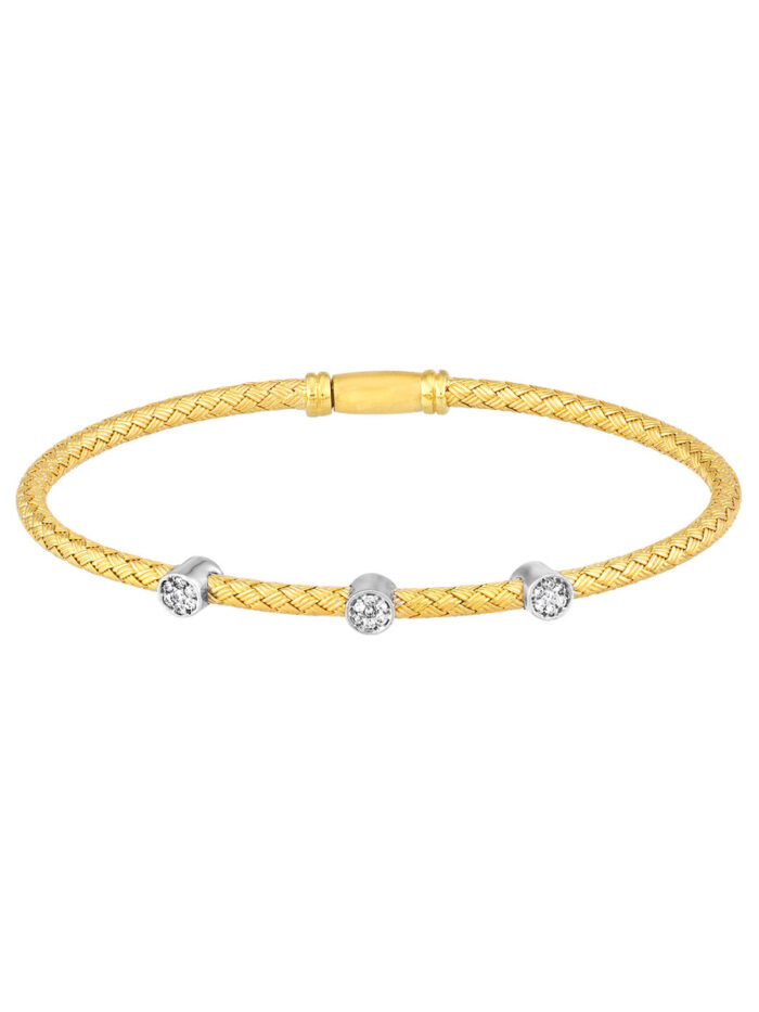 Diamond Trio Mesh Bangle - Yellow Gold Plated Sterling Silver - 7.25-Inch - by Dazyle