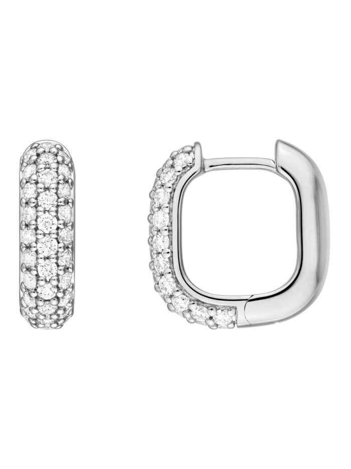5/8tcw Diamond Pave Paper Clip Huggies 3 Rows Sparkling Diamonds - 14K White Gold - by Dazyle