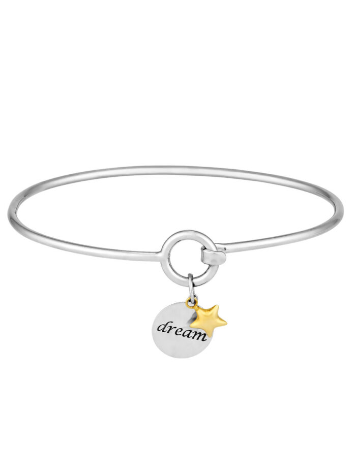 Sterling Silver Dream Bangle with 14K Gold Star Dangle - Sterling Silver With Yellow Gold - by Dazyle