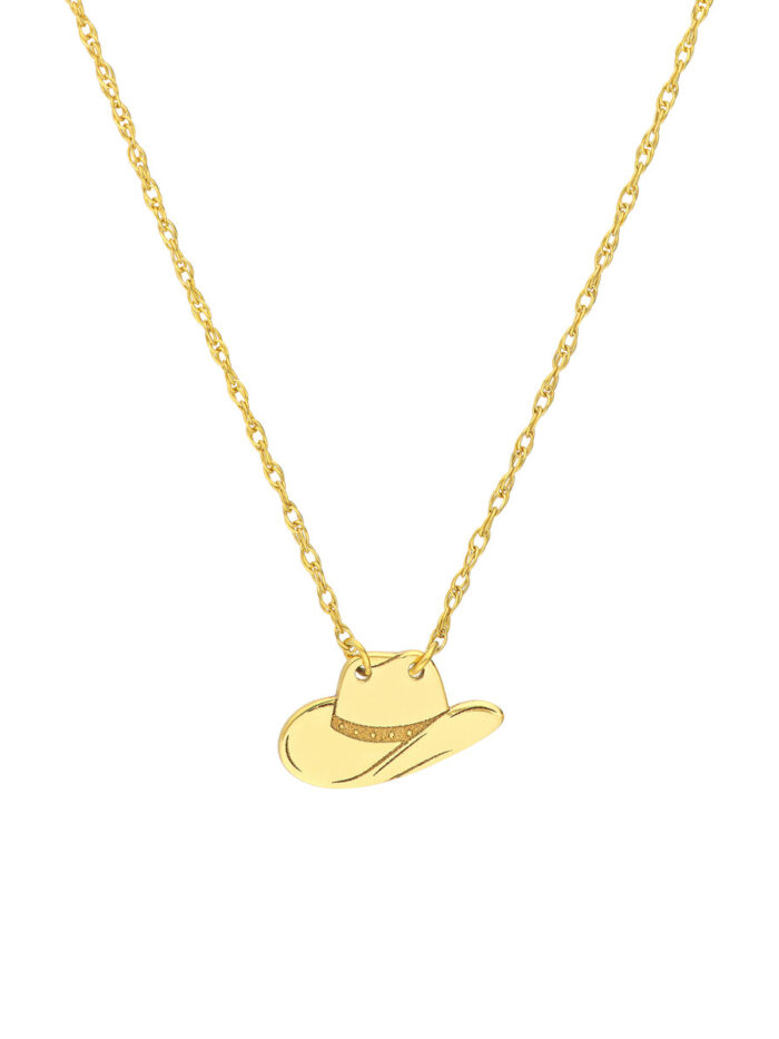 So You Mini Cowboy Hat Pendant Necklace - 14K Yellow Gold - Adjustable 16 to 18 Inches - by Dazyle