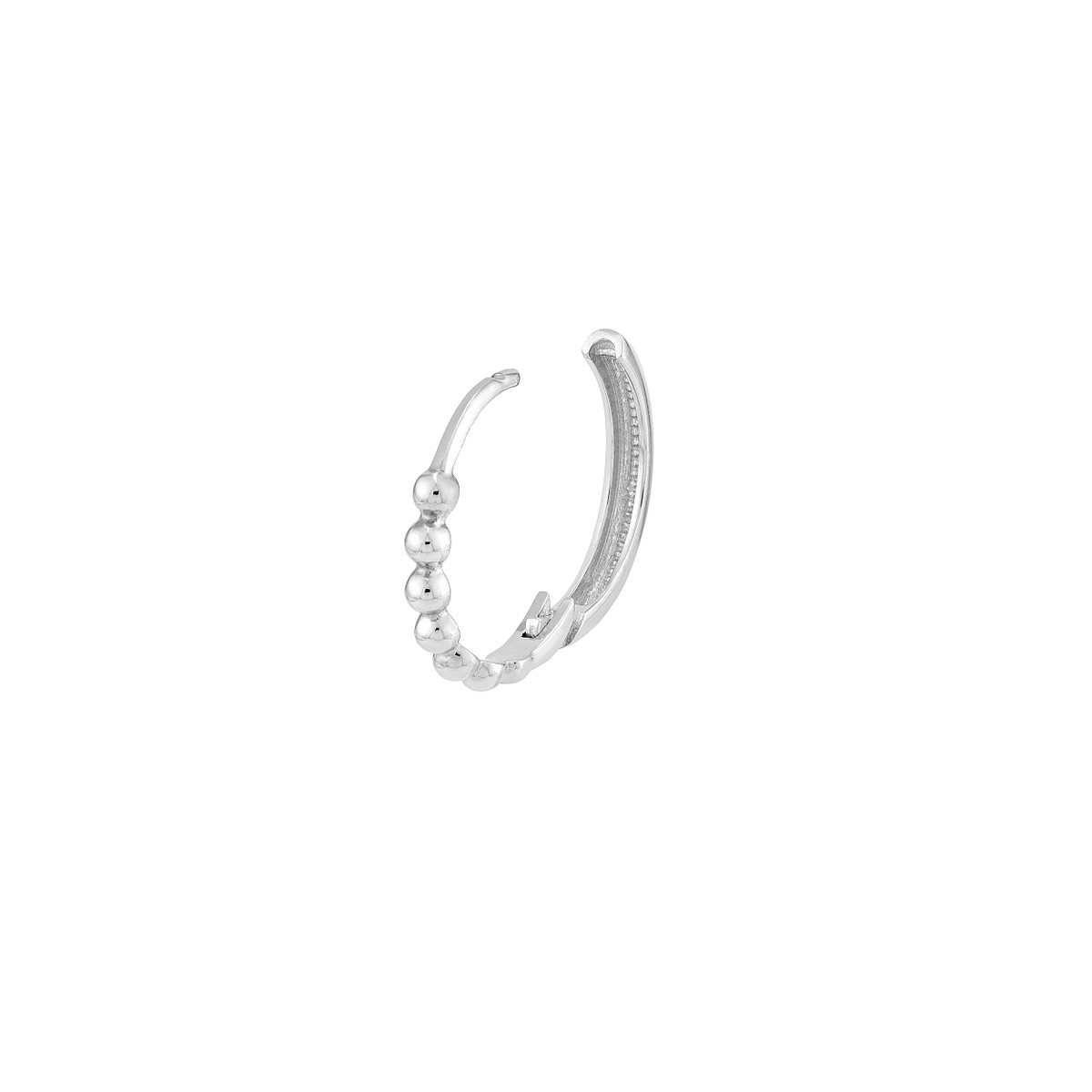 Beaded Huggie Hoop Earrings - 14K White Gold - by Dazyle - Image 3