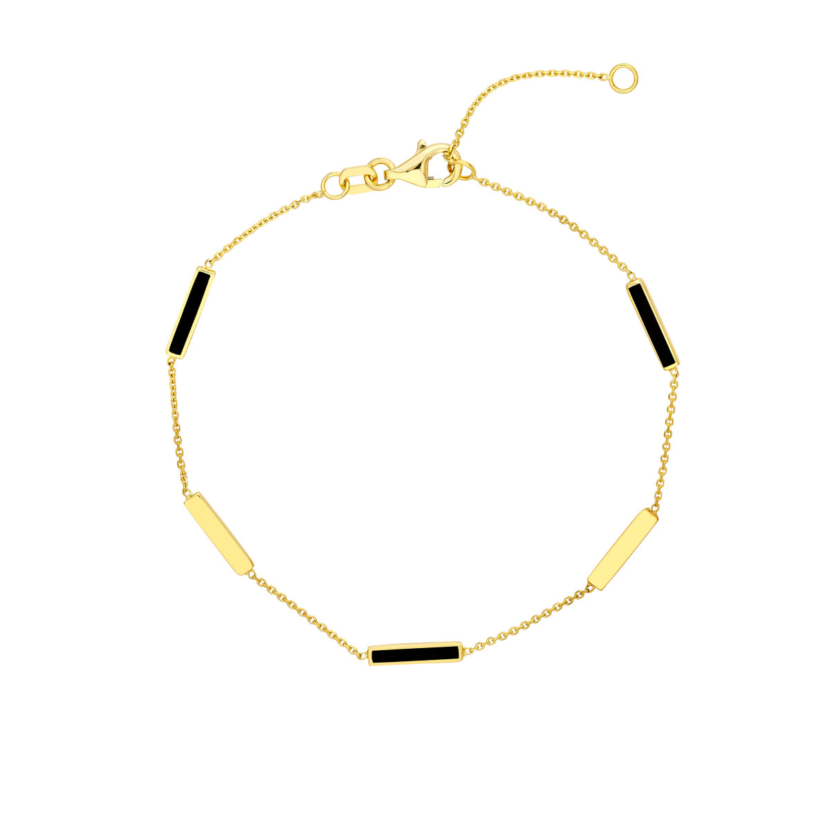 Black Enamel Alternating Bar Bracelet 14K Yellow Gold Adjustable Cable Chain Bracelet - 14K Yellow Gold - 7.25 Inch - by Dazyle