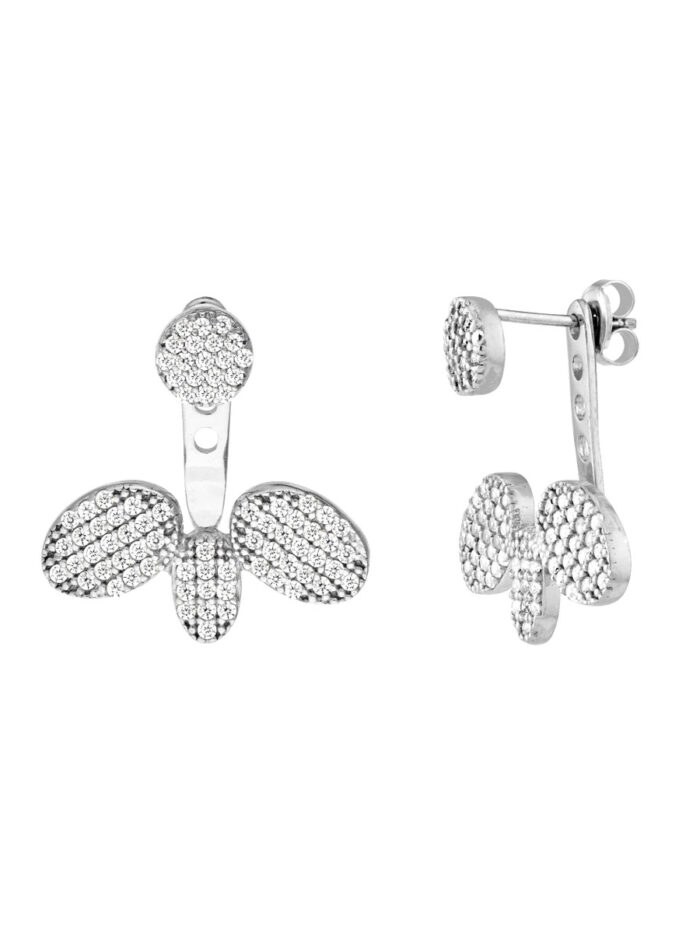 Sterling Silver CZ Diamond-Shape/Oval Trio Earring Jackets - Sterling Silver - by Dazyle