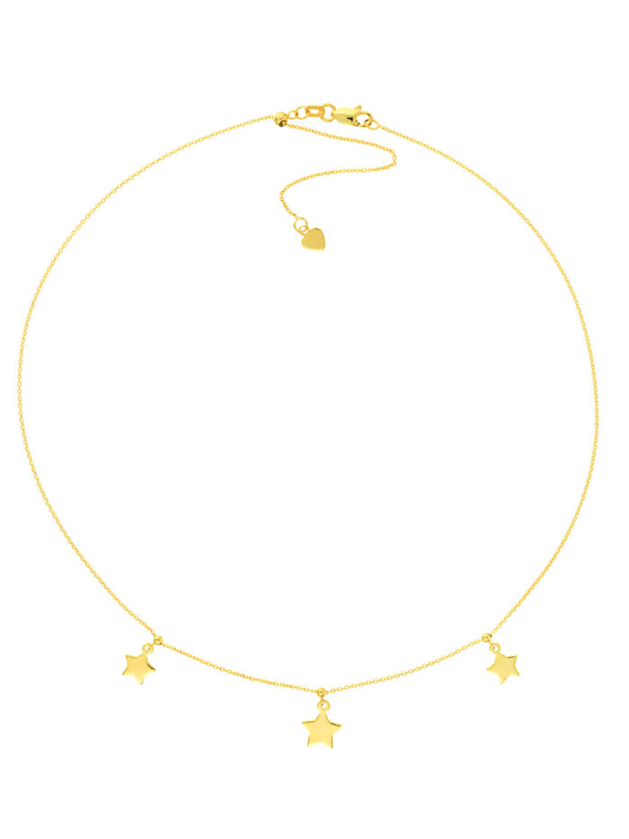 Star Dangle Trio Adjustable Choker Necklace - 14K Yellow Gold - 16 Inches - by Dazyle