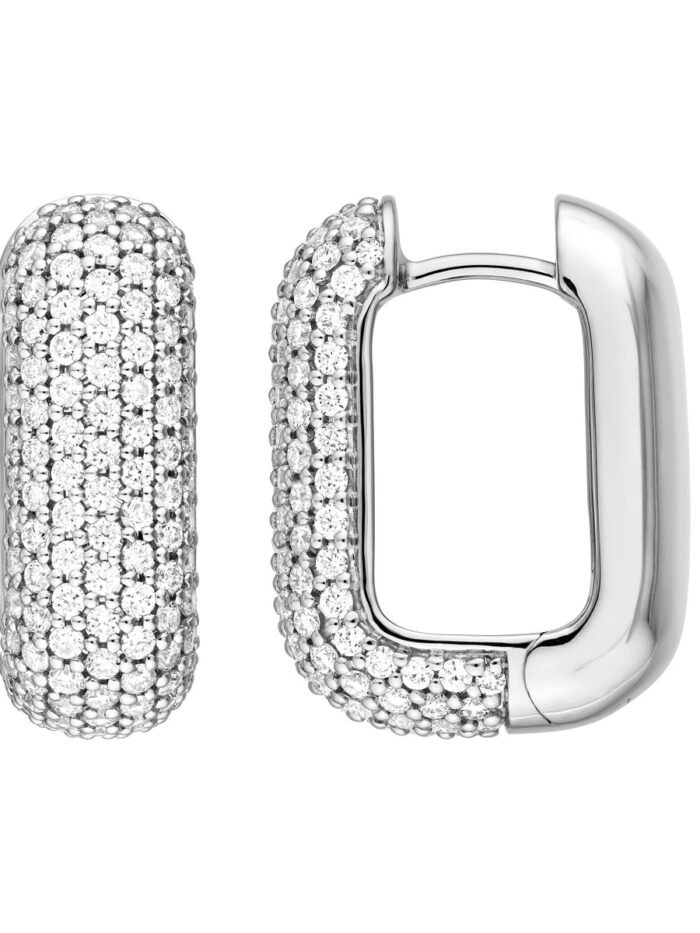 5 Row Pave Diamond Paper Clip Huggies 1-1/3tcw - 14K White Gold - by Dazyle