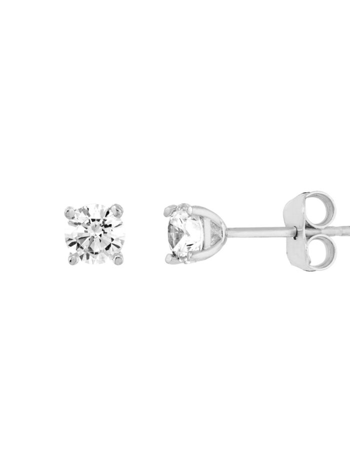 4.5mm CZ Stud Earrings - Post & Nut Closure - 14K White Gold - by Dazyle