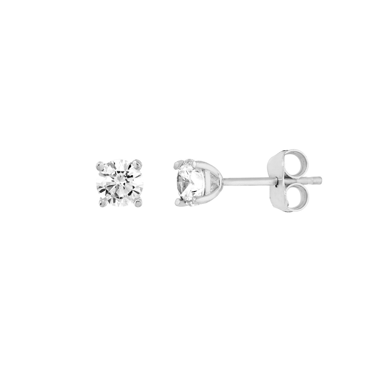 4.5mm CZ Stud Earrings - Post & Nut Closure - 14K White Gold - by Dazyle