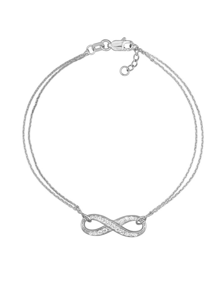 CZ Infinity Adjustable Bracelet - Sterling Silver 7.5-inch - by Dazyle