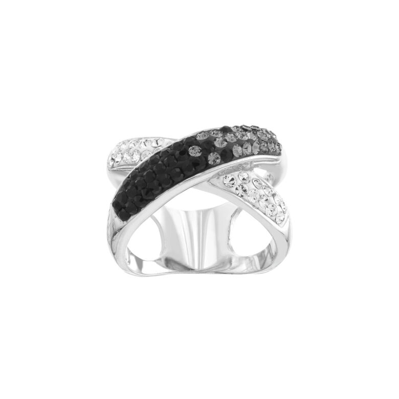 Sterling Silver Black/White 'X' Ring - Silver - by Dazyle