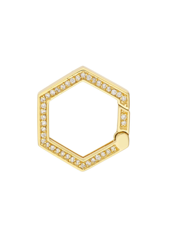 Diamond Hexagon Push Lock - 1/5tcw Diamonds - 14K Yellow Gold - by Dazyle