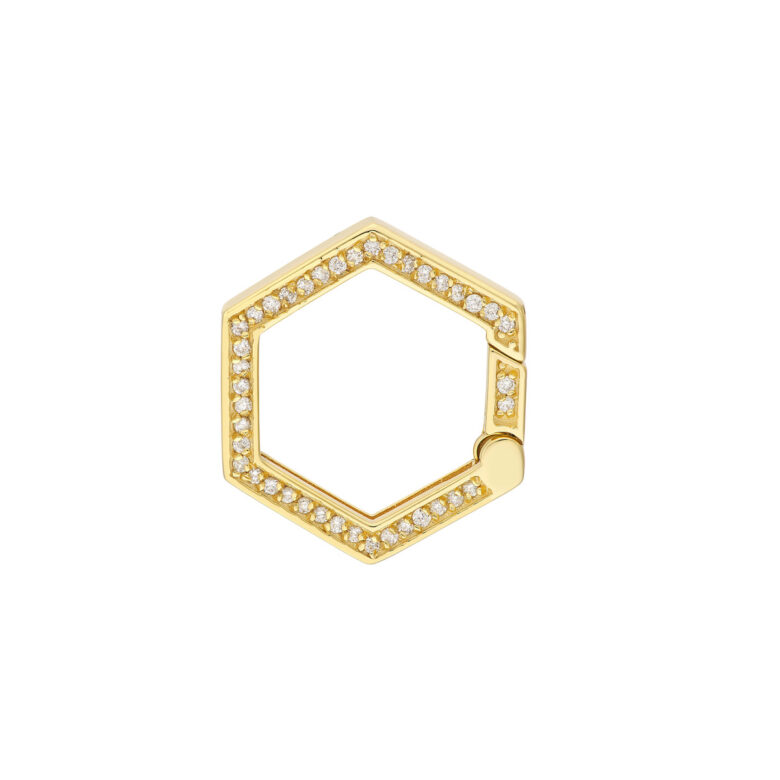 Diamond Hexagon Push Lock - 1/5tcw Diamonds - 14K Yellow Gold - by Dazyle