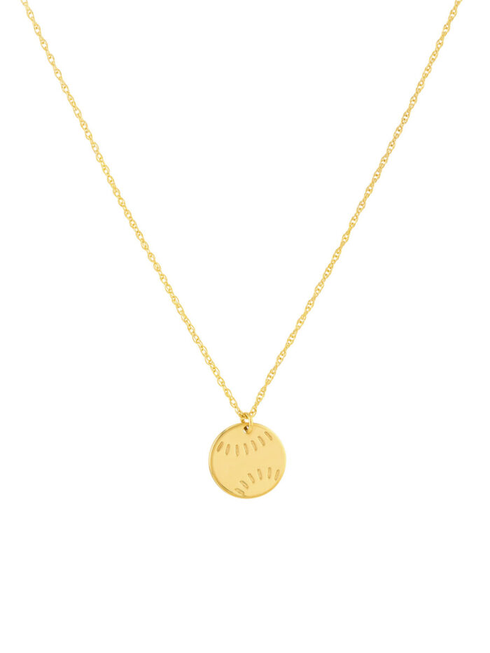14K Yellow Gold Mini Baseball Pendant Necklace - Adjustable Cable Chain - by Dazyle